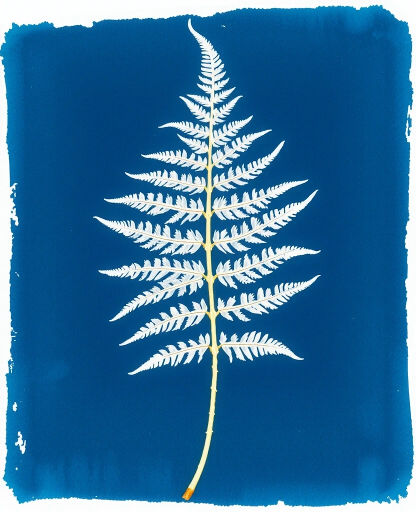 Botaniczna sylwetka paproci w technice cyjanotypii